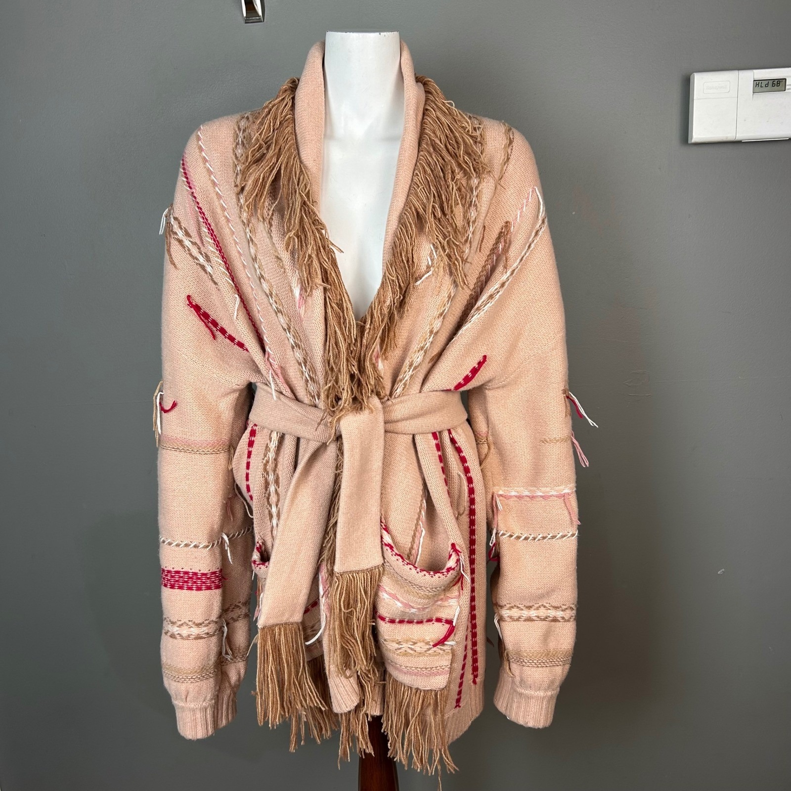 Misa Los Angeles Long Cardigan M Isabella Fringe Sweater Boho Car Coat Oversized
